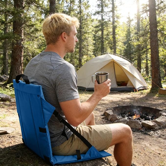 Folding Stadium Seat Cushion with Backrest Portable Bleacher Pad for Camping Fishing15.8'' x 16.5''Lightweight Chair with Backrest for Outdoor Sports and Concerts (Blue)