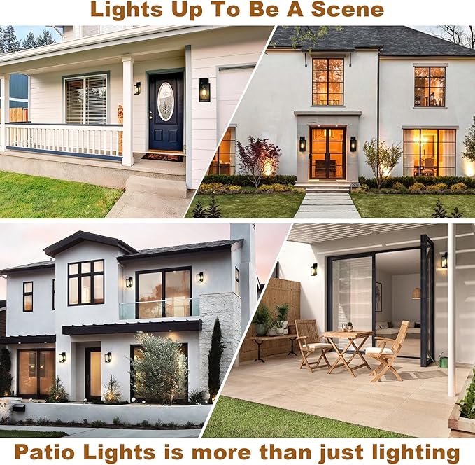 Outdoor Light Fixture 14IN Matte Black Front Porch Light with Glass Shades Exterior Waterproof Wall Mount Lantern with E26 Sockets Outside Lights for House Garage Doorway Patio 2 Pack