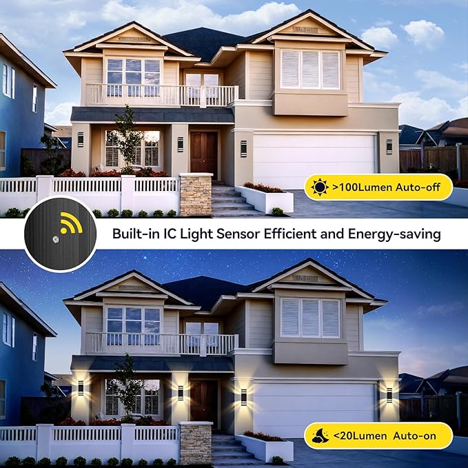 Exterior Lighting Fixtures Dusk to Dawn 2 Pack 3000K Warm White Outdoor Wall Lights Up and Down Porch Lights Waterproof Outdoor Lights for House Porch Patio