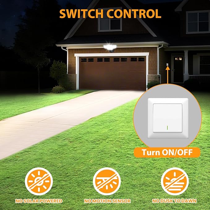90W 10000LM Flood Lights Outdoor LED Security Lights with 4 Heads Switch Controlled 6500k Daylight IP65 Waterproof Exterior Floodlight for Outside Garage Yard Porch Eave