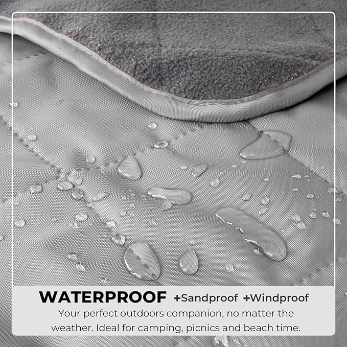 BRAWNTIDE Large Outdoor Waterproof Blanket - Extra Thick Fleece Warm Windproof Sandproof Quilted 82 x 55 Ideal for Beaches Picnics Camping Stadiums Dogs Car