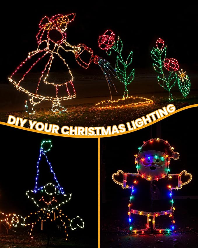 Brightown Commercial 250 FT C9/E17 Christmas Light Sockets Set Spool C9 Outdoor/Indoor String Light Stringer 12 Spacing White Wire for Wedding Patio Event Party Lighting Decor