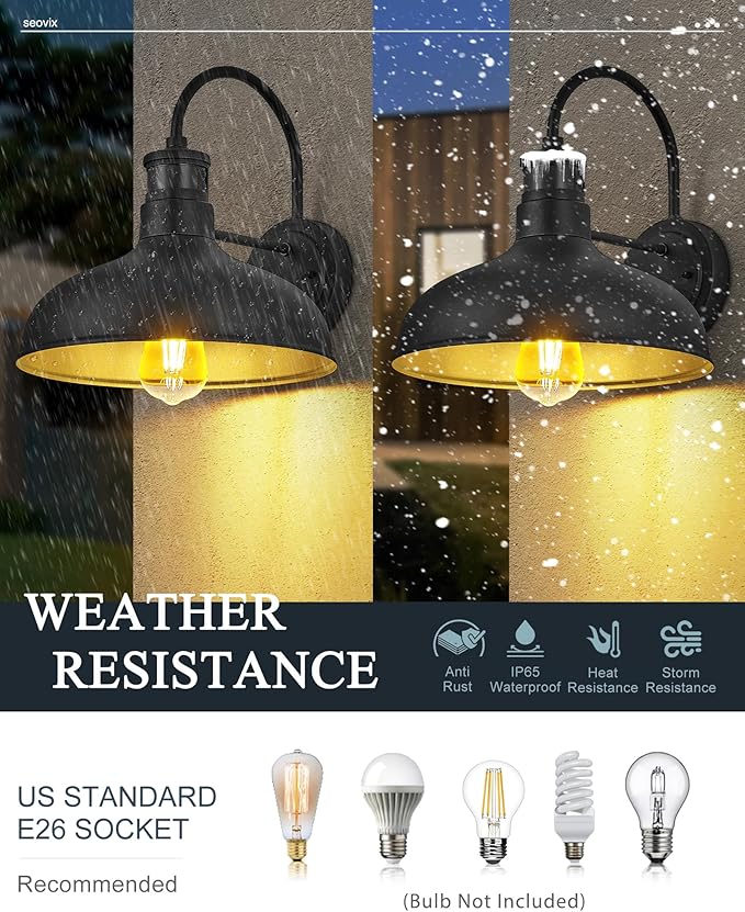 2 Pack 12 Motion Sensor Barn Lights Outdoor Wall Lights with Dusk to Dawn Feature IP65 Waterproof Farmhouse Gooseneck Light for House Patio GarageHSMD2215-2