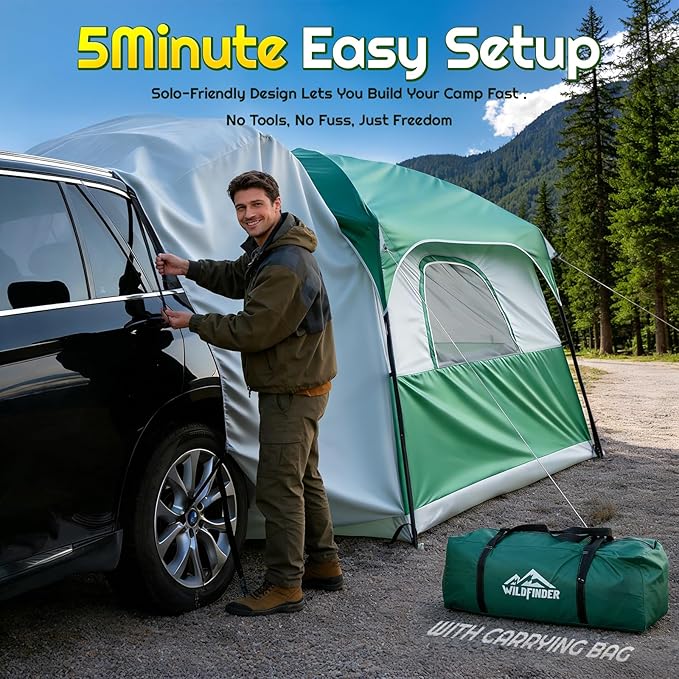 SUV Tent for Camping 10x9ft Large Car Tent with PU3000 Waterproof Universal Tailgate Tent Compatible with SUV CUV Minivan Easy Setup Standalone Sheller for Outdoor Travel