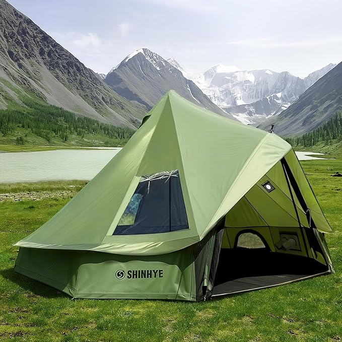 Bell Yurt Tent with Stove Jack Waterproof Luxury 4 Season Tent 420D Oxford Cloth Green Glamping Tents for Family Outdoor Camping Hunting Party All Year Living