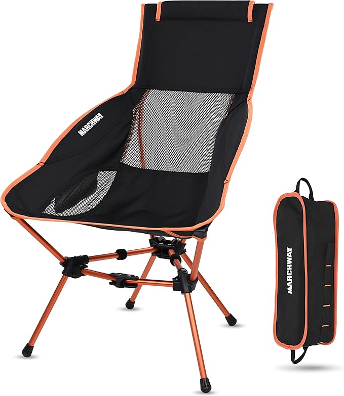 MARCHWAY Lightweight Folding High Back Camping Chair with Head Support Stable Portable Compact for Outdoor Camp Travel Beach Picnic Festival Hiking Backpacking (Highback Orange)