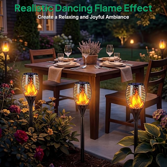 TomCare Solar Lights Outdoor Flickering Flame Solar Torch Lights Waterproof Outdoor Lighting Solar Powered Pathway Lights Christmas Decorations for Garden Patio Yard Landscape 8 Pack