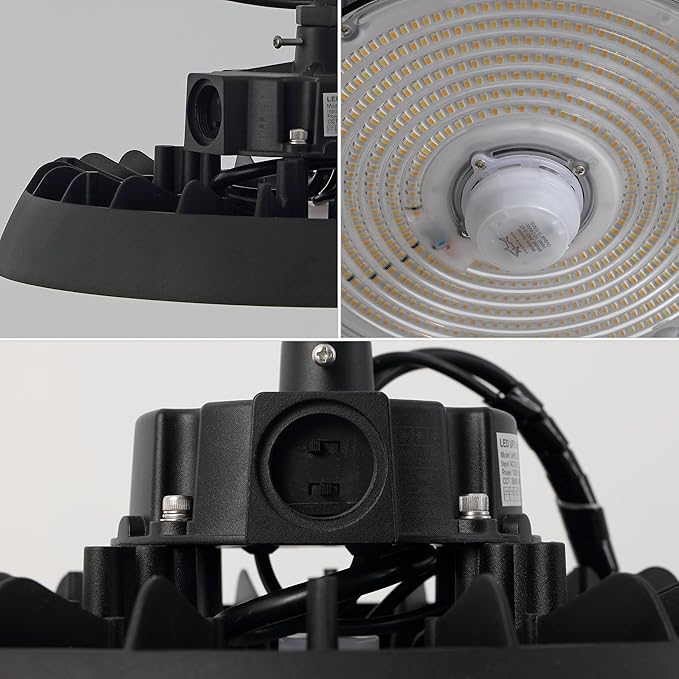 JONATHAN Y JYL9803A 12 in. 200-Watt Integrated LED Motion Sensor High Bay Indoor Outdoor UFO Light with 26000 Lumens 5000K Black