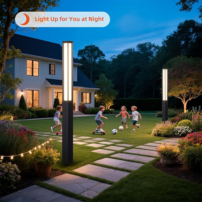 Landscape Path Lights 92 Tall Outdoor Pathway Bollard Light Waterproof Driveway Pole Lamp 3000K LED Yard Walkway Lighting Modern Patio Lantern AC100-240V Wired Fixture for Lawn Commercial