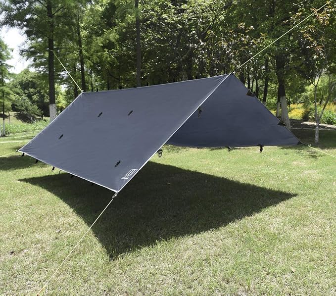 Gold Armour Rainfly Tarp Hammock Premium 20ft x 14.3ft Rain Fly Cover Waterproof Ultralight Camping Shelter Canopy Must Have Camping Accessories Camping Essential (Gray)