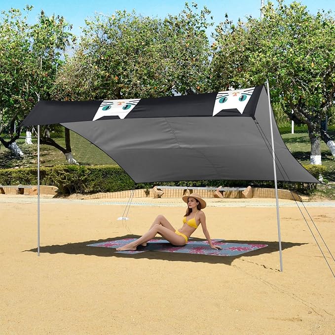 Cute CatCamping Sun Shelters 9.2 x 10.5 FT Beach Canopy Tent Sun Shade with Carrying Bag for Camping Trips Fishing Backyard Fun or Picnics 21341661