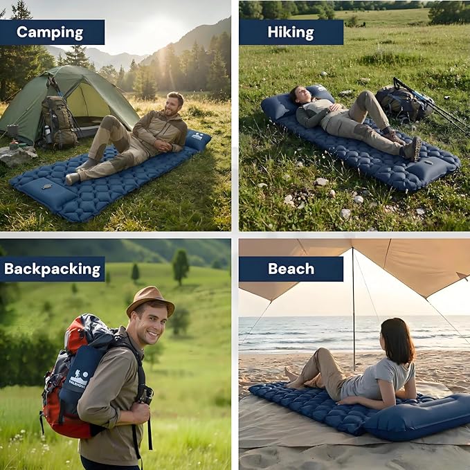 1.8 Pounds Ultralight Camping Sleeping Pad - R-Value 3.0 for 4 Seasons Durable &amp 100% Waterproof Outdoor Air Mattress Compact Sleeping Mat for Hiking Backpacking Travel