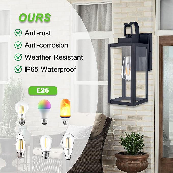 Outdoor Wall Lantern Wall Sconce as Porch Lighting Fixture E26 Medium Base Metal Housing Plus Glass Bulbs not Included