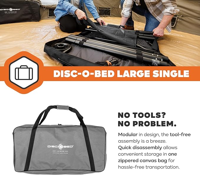 Disc-O-Bed Large Outdoor Modular 1 Person Single Camping Cot Portable Bed for Adults Sleep Solution for Tents Grey