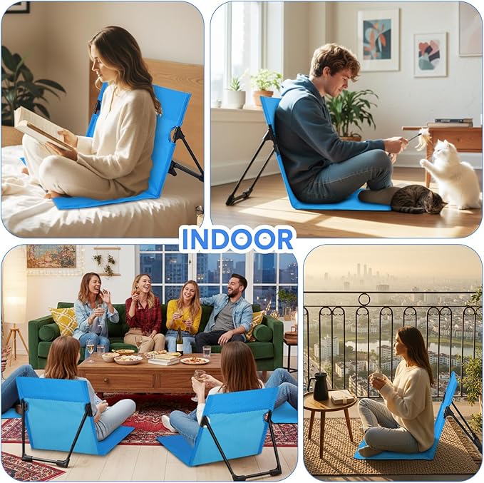 Jetec Foldable Floor Backrest Chair Portable Camping Chair with Storage Bag Light Weight Lazy Seat for Indoor Outdoor Bed Ground Park Lawn Concerts Beach Hiking