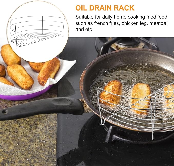 Stainless Steel Semi-half Oil Drain Rack 40cm Frying Pan Shelf Heat-resistant Kitchen Gadget for Oil Dripping and Frying Use