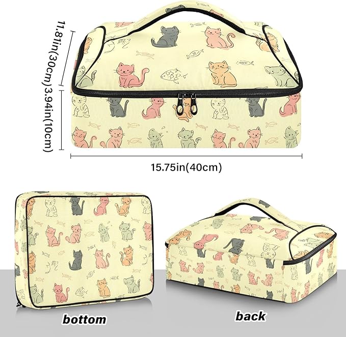 Casserole Carrier Interesting Patterns Cats FishInsulated Casserole Carrier for Hot or Cold Food Thermal Lunch Tote for Potluck Parties Picnic Beach Fits 9 x 13 Inches Baking Dish