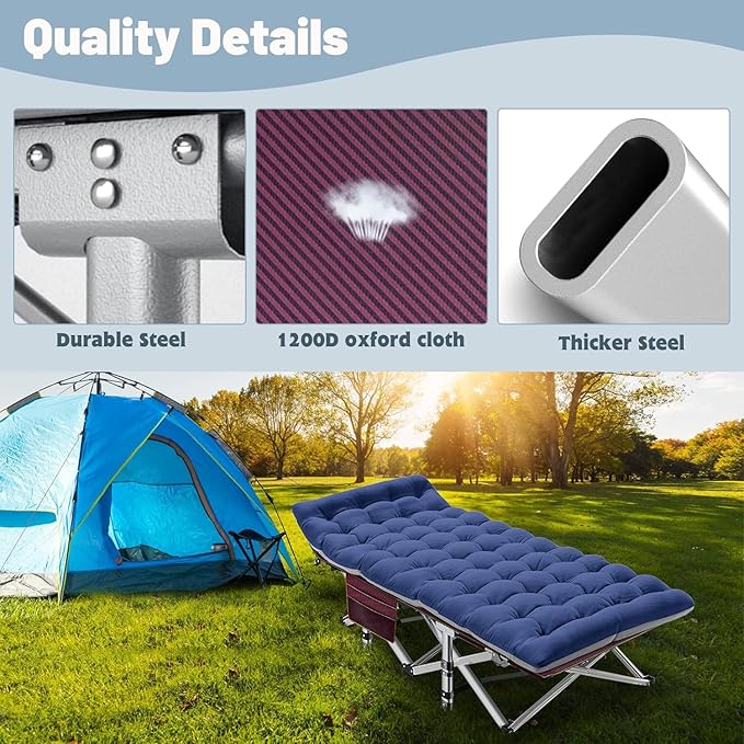 Portable Folding Camping Cot for Adults with Mattress - Lightweight Camp Bed with Carry Bag for Outdoor Travel Hiking Beach and Sleepovers