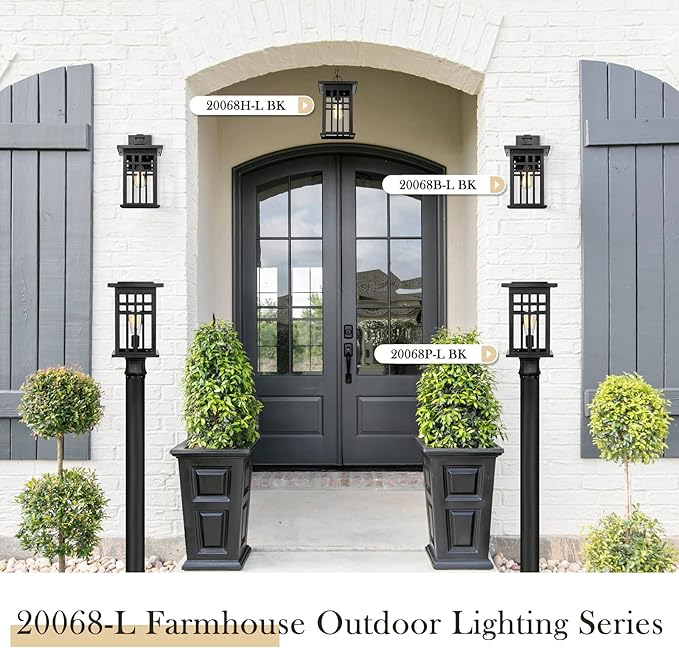 zeyu Farmhouse Outdoor Wall Light Fixture 16 Inch Exterior Wall Sconce Lighting for Patio House Die-Cast Aluminum with Clear Glass Black Finish 20068B-L BK