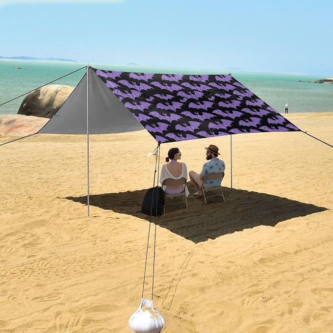 Camping Sun Shelters Halloween Purple Bat Beach Canopy 126 * 110.2in