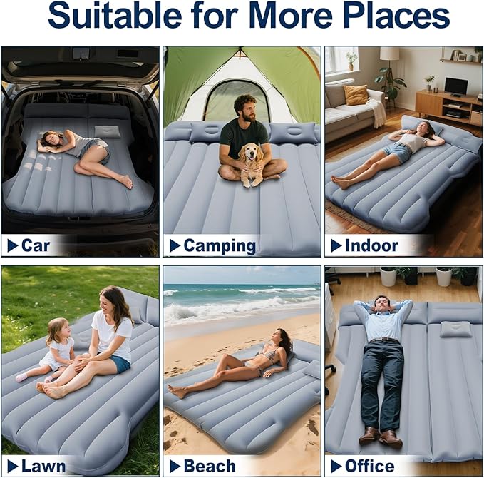 SUV Air Mattress Car Air Mattress Compatible with Tesla Model Y Camping Bed for Car Backseat Inflatable Sleeping Pad with Pump Truck Jeep Travel Bed for Camping Road Trip (Grey)