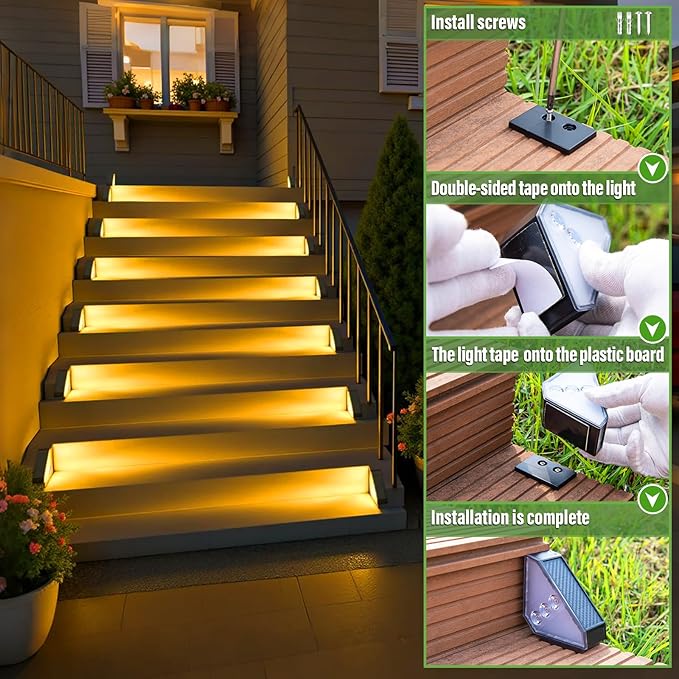 JSOT Solar Step Stair Lights Outdoor Yard Decor 12 Pack IP65 Waterproof Deck Lighting for Outside Solar Powered Solar Garden Light Decor for Fence Backyard Front Porch Step Balcony Wall Patio