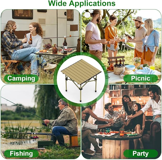 Folding Camping Table Portable Lightweight Carbon Steel Roll-up Picnic Table BBQ Desk with Carry Bag Heavy Duty for Outdoor Beach Camping Picnic Backyard Party Patio BBQ Fishing