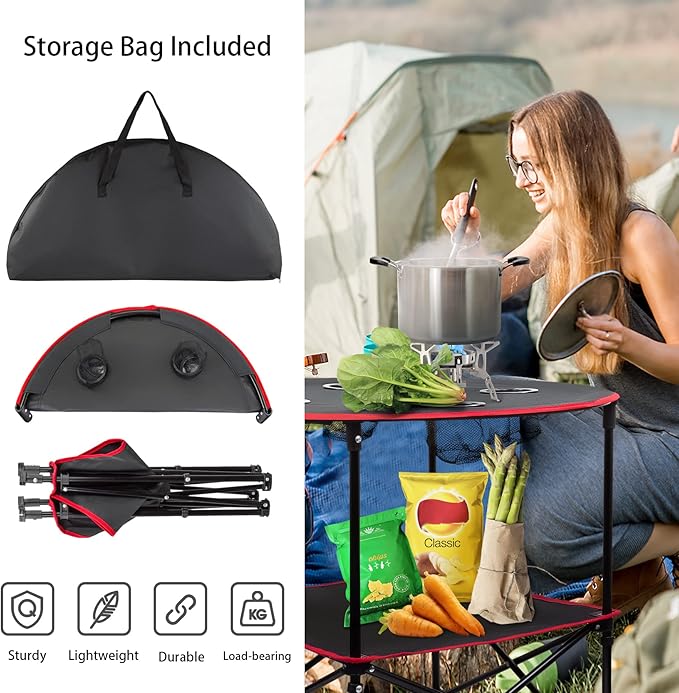 Portable Camping Table Folding Picnic Tables Lightweight Folding Table Waterproof Canvas Beach Table for Outside with 4 Cup Holders &amp Carry Bags for Camping Beach Campfires and Tailgating