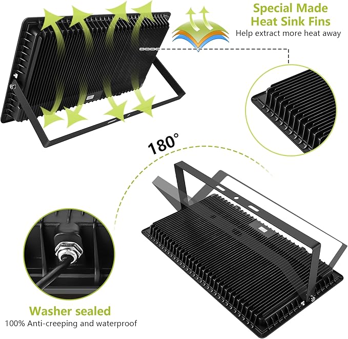 800W Warm White Flood Lights Outdoor LED Security Floodlights with Plug 3000K 80000LM Suer Bright Commercial Arena Lighting for Court Backyard Stadium Fields 2 Pack