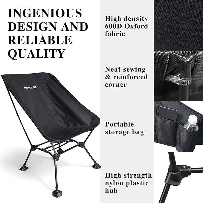 OPENROAD Lightweight Compact Portable Camping Chair Ultralight Folding ChairBeach ChairLawn Backpacking Chair for Hiking and Fishing with Anti-Sinking Large Feet and Carry Bag