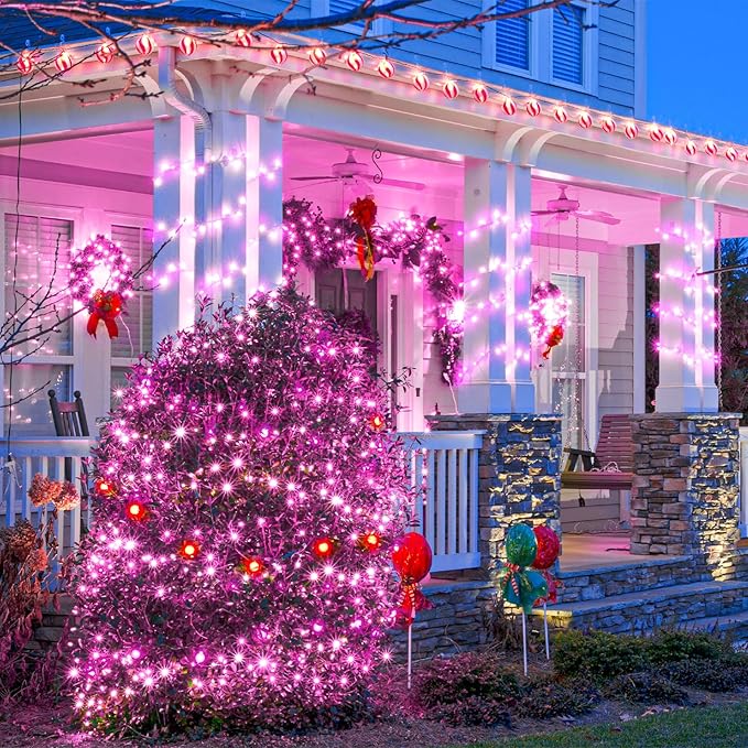 100FT 300 LED Christmas Lights Pink Outdoor String Lights with 8 Modes Waterproof Plug in Connectable String Twinkle Lights Green Wire for Indoor Patio Garden Love Party Decorations