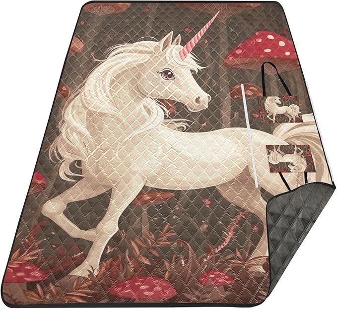 KLL Robust unicorns Burgundy Waterproof Beach Necessities Portable Grass Outdoor Playmat for 8 To 10 Adults Couples Gift mantas para dia de campo