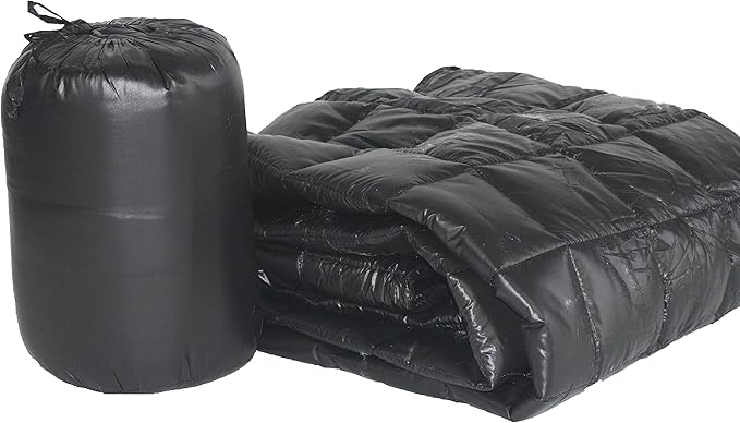 PUFF 50 x 70 High Loft Down Indoor/Outdoor Water Resistant Throw with Extra Strong Nylon Cover Black