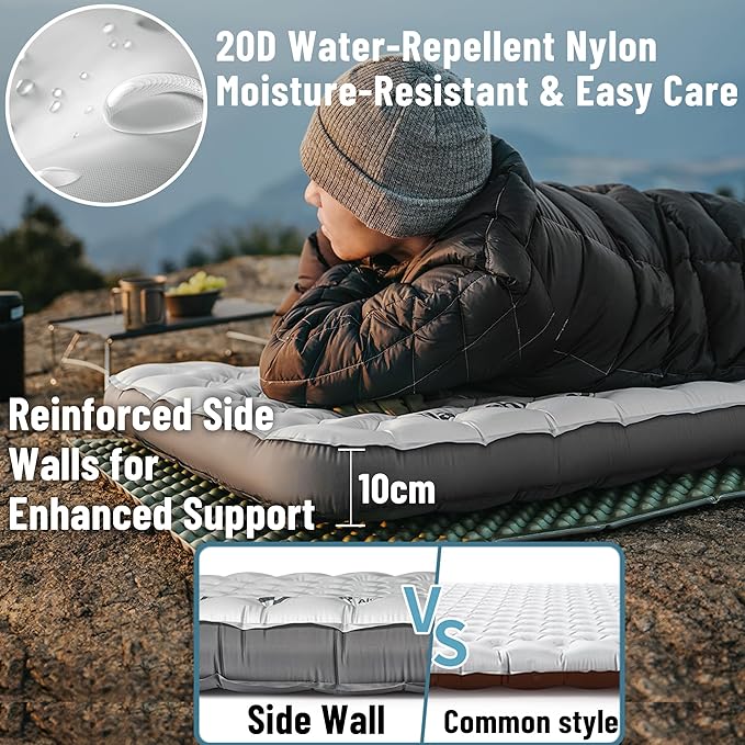 Naturehike 1.2 lbs Ultralight Sleeping Pad - 6.5 R-Value Insulated Inflatable Sleeping Pad 10cm Thickened Portable Compact Backpacking Sleeping Mat for Camping Hiking Climbing with Inflatable Bag