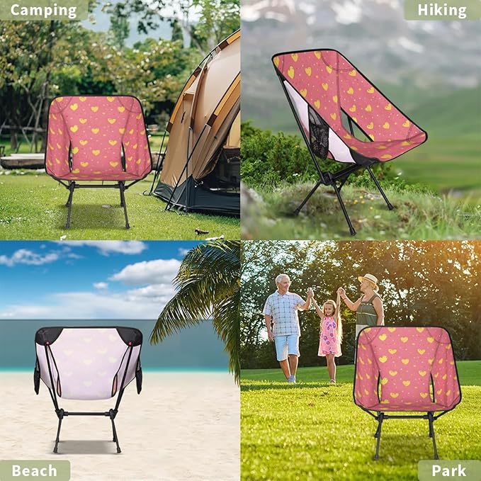 Honeybaby Folding Camping Chair Lovely Hearts Print Camping Chairs Lightweight Portable Chair Outdoor Foldable Chairs for Camping Travel Picnic Beach Hiking