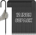 AAGUT Rebar Stakes 12 Inch 60 Pack J Hook Premium Black Coated Ground Garden Anchors Heavy Duty Superior Rust Resistance Chain Link Fence Stakes for Camping Tent Inflatables Lawn Decor