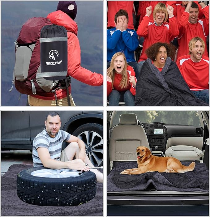 REDCAMP Large Camping Blanket with Sherpa Lining Cold Weather Warm Outdoor Blanket Windproof for Camping Stadium Hiking Machine Washable （59x 79）