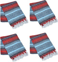 La Montana Mexican Blankets and Throws 4 Pack 74x50 - Made in Mexico Lightweight Yoga Blanket for Schools Studios Outdoors Camping Picnic Decor - Washable Red/Light Blue/Charcoal