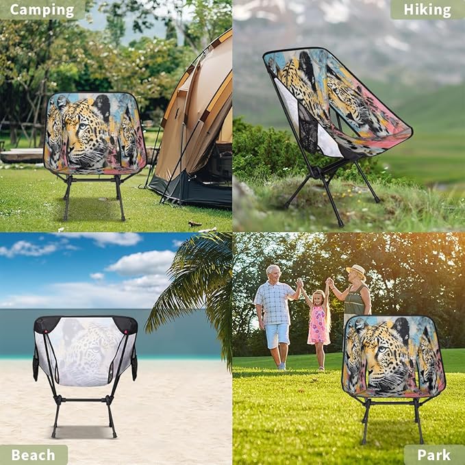 Cute Tiger Camping Chair Lightweight Portable Chairs for Adults Easy Installation Outdoor Foldable Camping Chair for Camping Fishing Hiking Picnic Beach