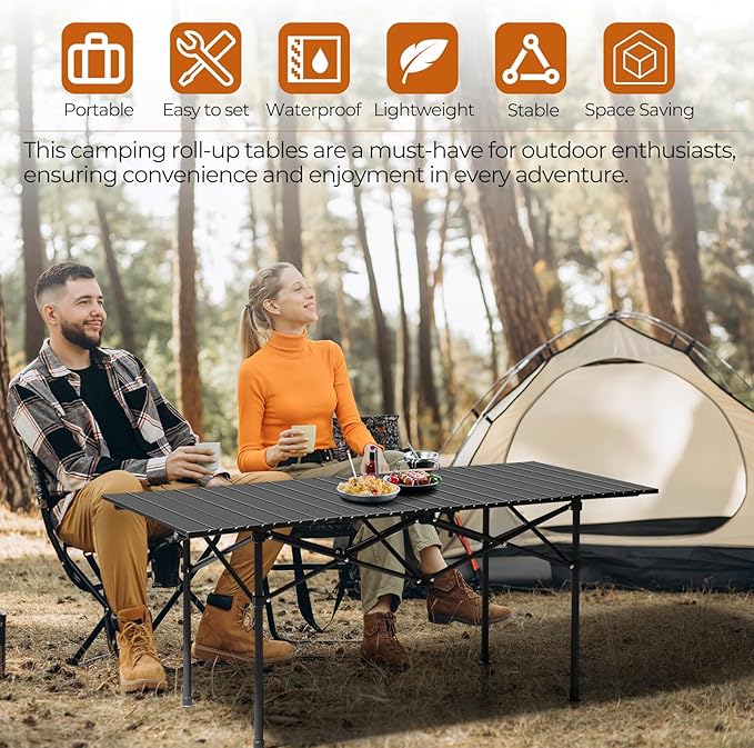 Outvita Beach Picnic Table Lightweight Roll Up Low Camping Table Portable Folding Table with Carrying Bag for Outdoor BBQ Sand Picnic Party Patio 47 Inches