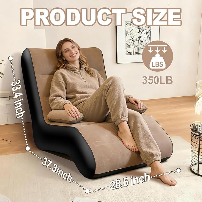 FluSing Inflatable Couch for Camping Blow Up Couch for Adults with Armrest Waterproof Flocked Surface Inflatable Sofa Bed Indoor Portable Inflatable Chairs for Movie Night Air Sofa Outdoor | With