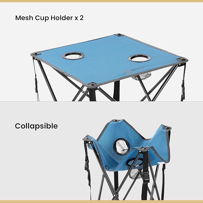 ARROWHEAD OUTDOOR 26” (66cm) Portable Camping Folding Table 2 Cup Holders Square Carrying Case Steel Frame High-Grade 600D Canvas