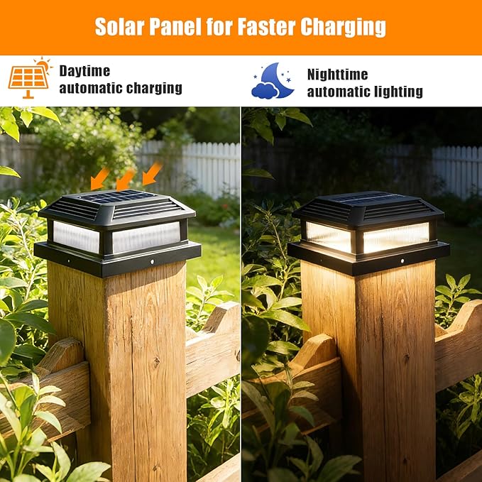 Solar Post Cap Lights Outdoor RGBW Fence Post Solar Lights with Remote Control Dusk to Dawn Waterproof Deck Posts Light fit 3.5x3.5-5x5 Posts for Deck Patio Garden Decoration (6 Pack Black)