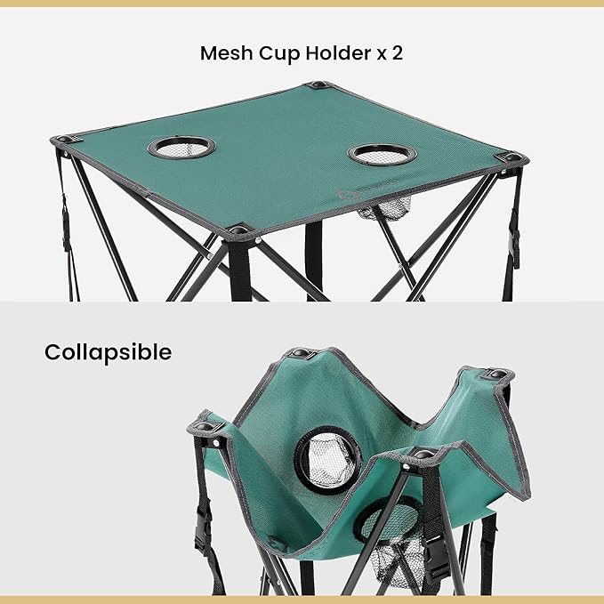 ARROWHEAD OUTDOOR 26” (66cm) Portable Camping Folding Table 2 Cup Holders Square Carrying Case Steel Frame High-Grade 600D Canvas