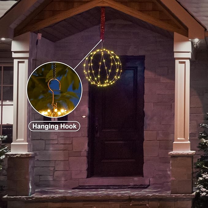 LIGHTSHARE 248LED 12IN+16IN+20IN Light Ball Yard Decoration Pathway Lights Brown Sphere Light Fold Flat Metal Frame Indoor Outdoor Waterproof Garden Lights Plug in(Set of 3)
