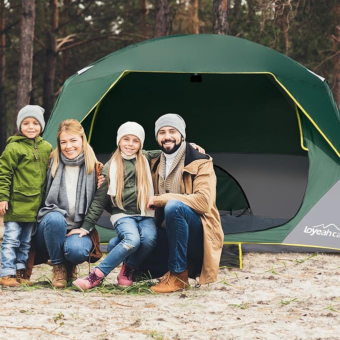 Tents for Camping 4 Person Tent Waterproof Easy Setup Dome Family Tent with Rainfly Large Tents for Outdoor Camping&ampHikingPolyurethane Material Dark Green