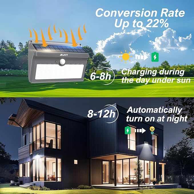 6 Pack Solar Motion Lights Outdoor Waterproof 270° Wide Angle3 Modes Solar Wall Lights Anti Glare Solar Powered Flood Lights for Fence Garage Garden Patio Yard