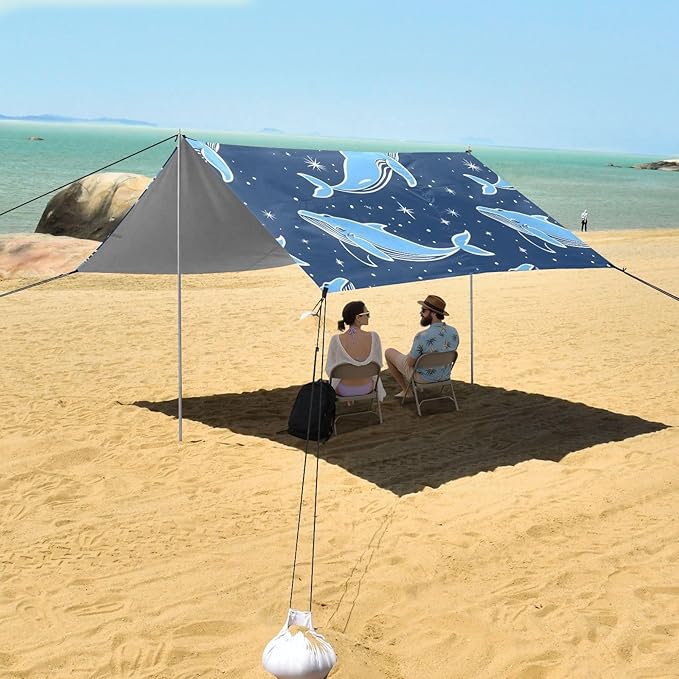 Beach Tent Sun Shelter Navy Whales Stars Lightweight &amp Easy Setup Beach Shade Canopy for Camping Fishing