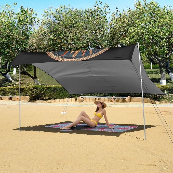 ALAZA Sun Moon Dreamcatcher Beach Tent Sun Shelter UPF50+ Protection Beach Shade Canopy w/ 4 Sandbags for Outdoor Camping Fishing Backyard Fun Picnic 10x9 ft