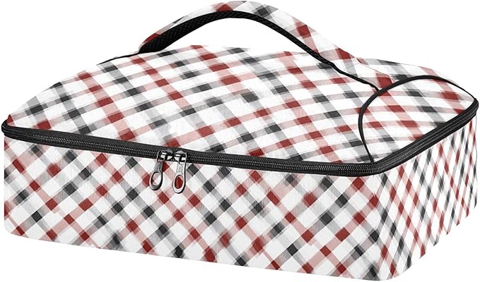 Casserole Carrier Red and Black SquaresInsulated Casserole Carrier for Hot or Cold Food Thermal Lunch Tote for Potluck Parties Picnic Beach Fits 9 x 13 Inches Baking Dish